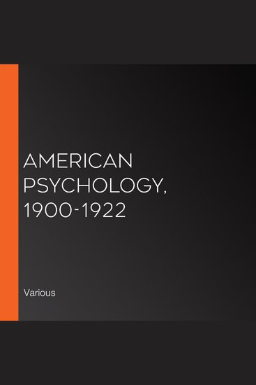 American Psychology 1900-1922 - cover