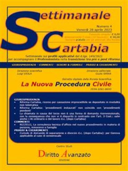 SETTIMANALE CARTABIA n 4 - Venerdì 2842023 - Settimanale sui profili applicativi del dlgs 149 2022 per accompagnare il Professionista nella transizione tra pre e post riforma - cover