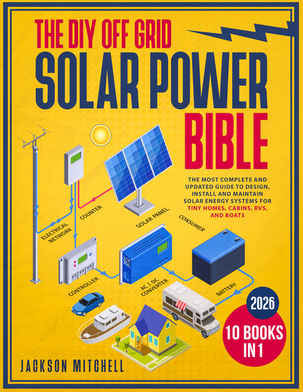 The DIY Off Grid Solar Power Bible - [10 in 1] The Most Complete and Updated Guide to Design Install and Maintain Solar Energy Systems for Tiny Homes Cabins Rvs and Boats - cover