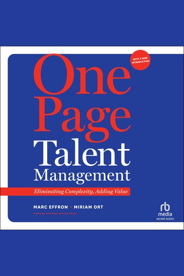 One Page Talent Management with a New Introduction - Eliminating Complexity Adding Value - cover