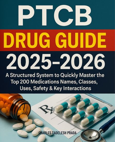 PTCB Drug Guide 2025-2026 - A Structured System to Quickly Master the Top 200 Medications Names Classes Uses Safety & Key Interactions - cover