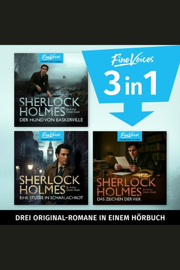 Die große Sherlock Holmes Hörbuch-Box - Eine Studie in Scharlachrot + Das Zeichen der vier + Der Hund von Baskerville (ungekürzt) - cover