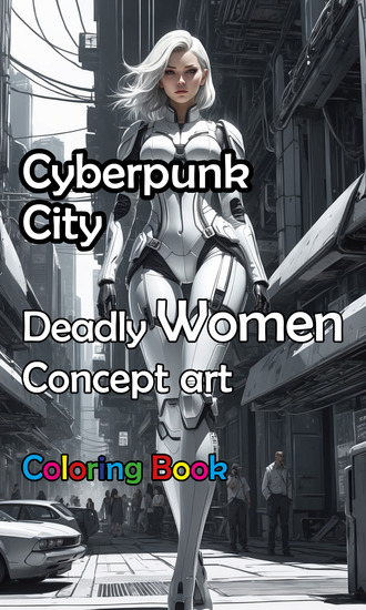 Cyberpunk City - Deadly Women Concept Art Coloring Book - cover