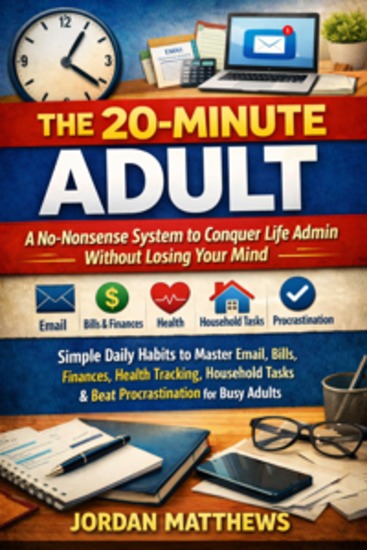 The 20-Minute Adult: A No-Nonsense System to Conquer Life Admin Without Losing Your Mind - Simple Daily Habits to Master Email Bills Finances Health Tracking Household Tasks & Beat Procrastination for Busy Adults - cover