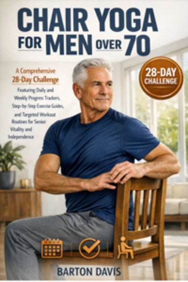 Chair Yoga for For Men Over 70 - A Comprehensive 28-Day Challenge Featuring Daily and Weekly Progress Trackers Step-by-Step Exercise Guides and Targeted Workout Routines for Senior Vitality and Independence - cover