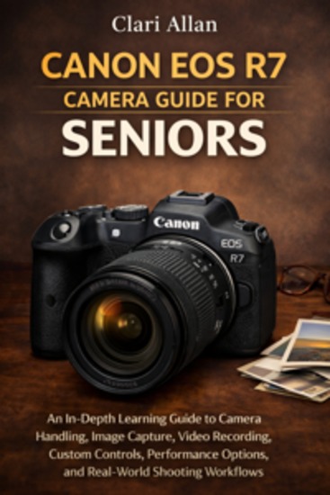 Canon EOS R7 Camera Guide For Seniors - An In-Depth Learning Guide to Camera Handling Image Capture Video Recording Custom Controls Performance Options and Real-World Shooting Workflows - cover