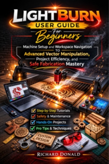 LightBurn User Guide For Beginners - Machine Setup and Workspace Navigation to Advanced Vector Manipulation Project Efficiency and Safe Fabrication Mastery - cover