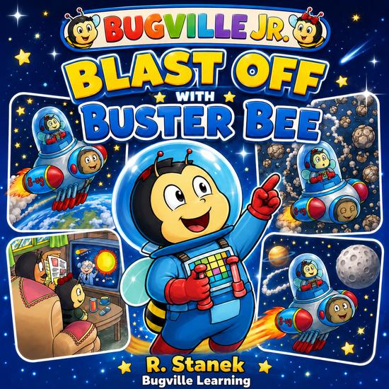 Blast Off with Buster Bee (A Bugville Jr Story) - A Story About Curiosity Discovery and Outer Space Wonders - cover