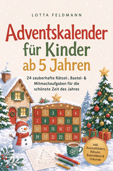 Adventskalender für Kinder ab 5 Jahren: 24 zauberhafte Rätsel- Bastel- & Mitmachaufgaben für die schönste Zeit des Jahres - inkl Ausmalbildern Rätseln Bastelideen & Urkunde - cover
